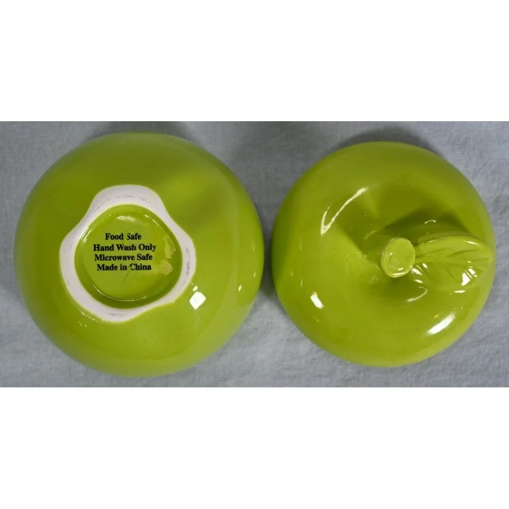 Green Apple Shaped Ceramic Canister With Lid Kitchen Décor Storage Jar